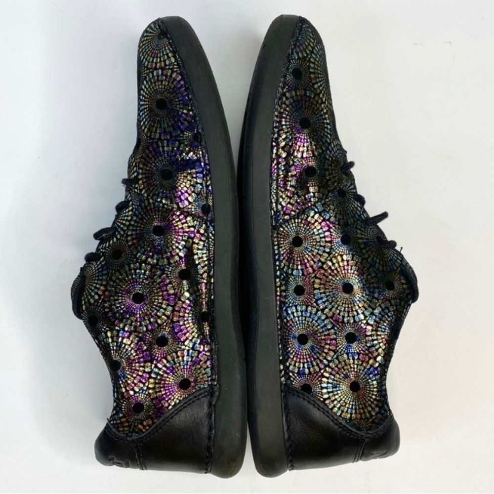 Alegria Metallic Shiny Printed Lace Up Leather Sneakers Black NWT Size 7